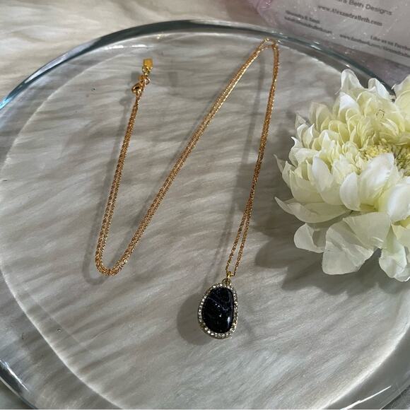 NEW Alexandra Beth Vintage Black Quartz Druzy Geode Halo CZ Pendant Necklace NIP - Picture 8 of 15